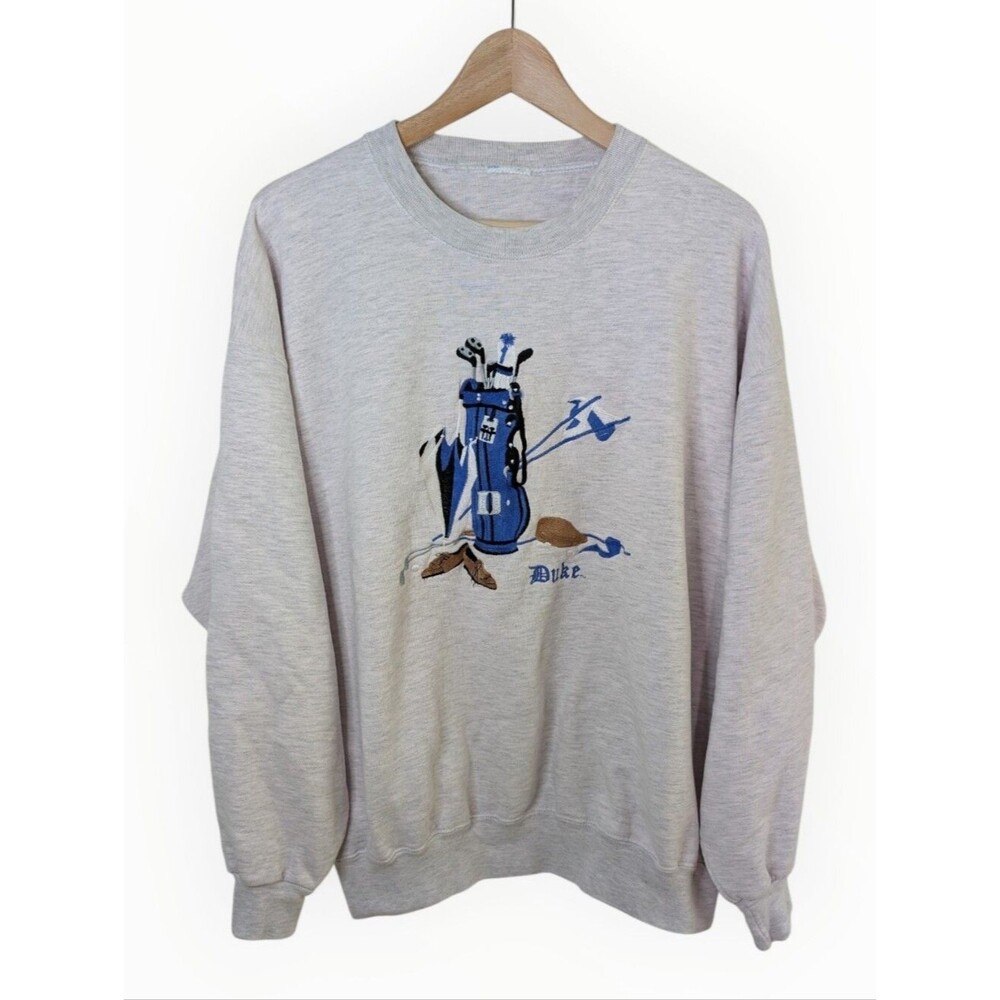 Vintage Duke University Mens Gray Crewneck Sweatshirt with Golf Embroidery